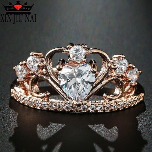 2 colors wedding/rose gold high quality cubic zirconia crown female fashion crystal ring female engagement party jewelry