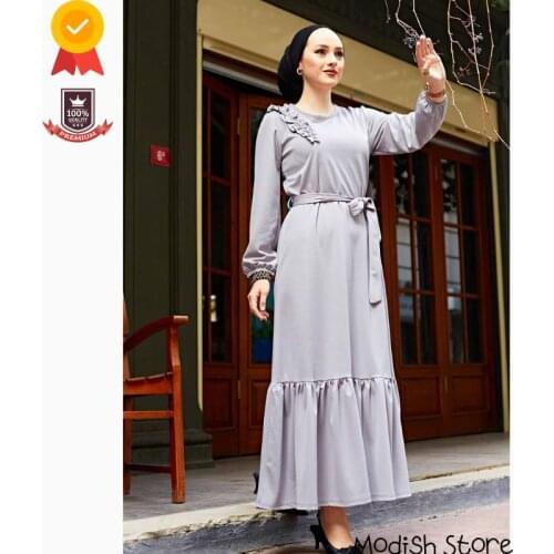 Shoulder Frilly Four Seasons Dress For Women 2021 Turkish Womens Clothing Abaya Dubai Turkey Muslim Hijab Dress Kaftan Arabic