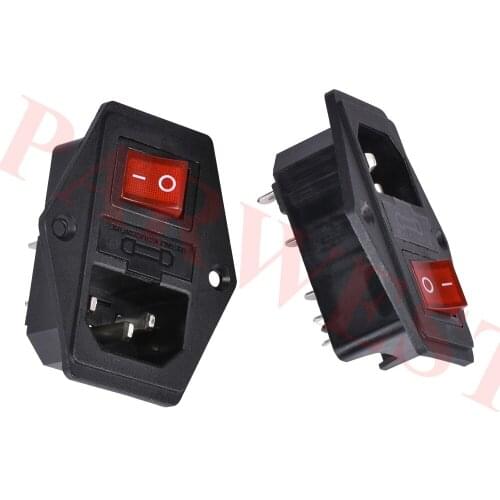 2PCS/Lot 10A 250V Power Switch AC Power Outlet With Red Triple Rocker Switch Fused Module Plug For 3D Printer Parts