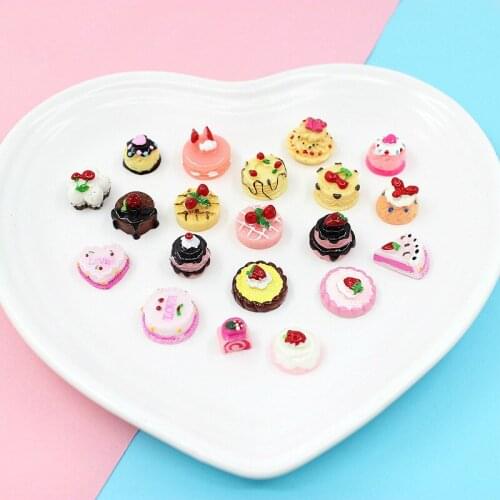20Pcs Resin Artificial Flatback Scrapbooking DIY Miniature Cake Cabochon Cute Kawaii Craft Embellishment Doll Play House Toy