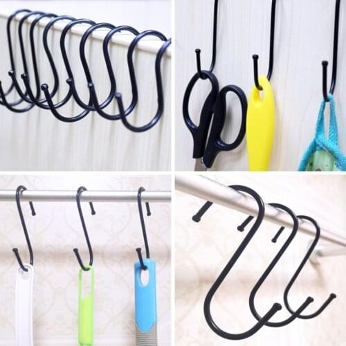 5pcs Black S Shaped Hooks Kitchen Pans Pots Bag Towels Hanging Holder Home Bathroom Clothes Pads Keys Organizer