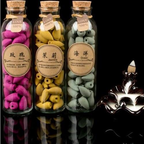 65PCS/Bottle Nature Smell Backflow Incense Cones for Burner Censer Use In Bottle Gifts Package
