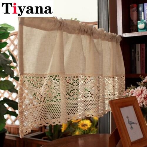 American Rustic Cotton Thread Crochet Short Kitchen Curtain Cabinet Caffee Dust-proof Half Curtain Home Decorative