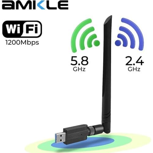 AMKLE 1200Mbps Wireless USB Wifi Adapter 600Mbps Fee Driver USB LAN Ethernet 2.4G 5.8G Dual Band USB Network Card Wifi Dongle