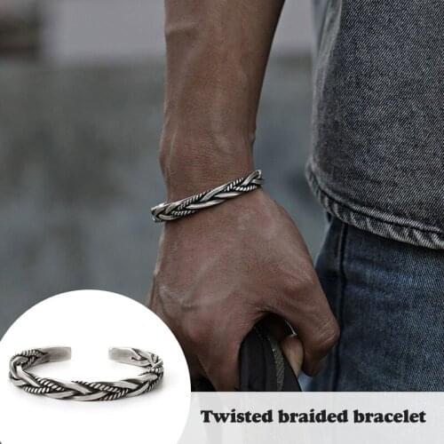 Cuff Bracelet for Men Wide Open Adjustable Twist Braided Bracelet Weave Style Bangle Wrap Jewelry Gift LXH
