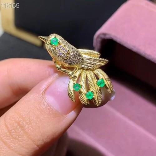 Natural emerald brooch, emerald, precious gemstone, 925 silver quality