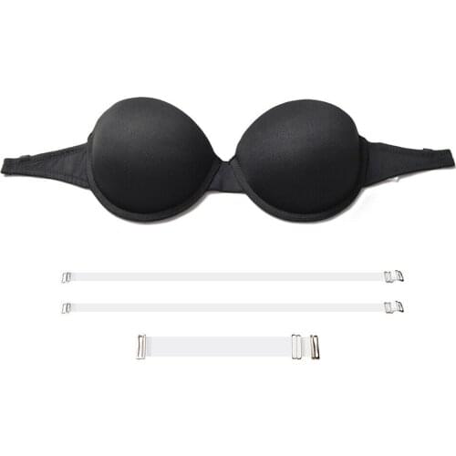 YBCG New Women Underwear Cotton Black Sexy Female Fashion Bra Padded Push Up Adjusted Shoulder Strap Strapless Bras