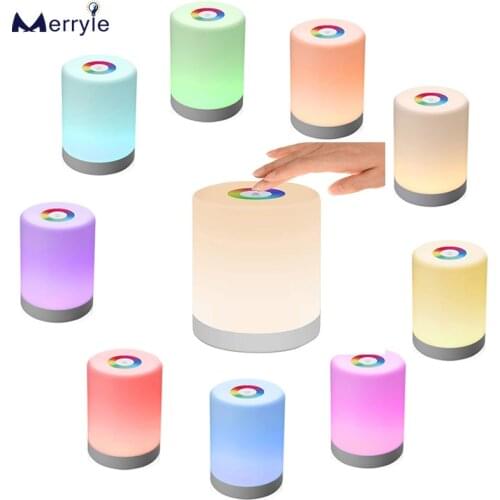 RGB Color Touch Sensor LED Night Light USB Recharge Adjustable Brightness Desk Table Lamp for Reading Bedside Camping Kids Gifts