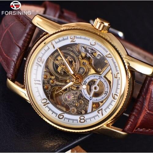 FORSINING Automatic Mechanical Watches 3D Logo Mens Gold Luxury Wrist Watch Men Military Sport Skeleton Clock Business Clocks