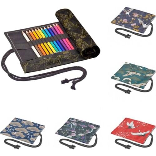 Japanese-Style Canvas Roll Pencil Case 12/24/36/48/72 Holes Stationary Student Pencil Bag Drawing Art Storage Pen Bag For Girls