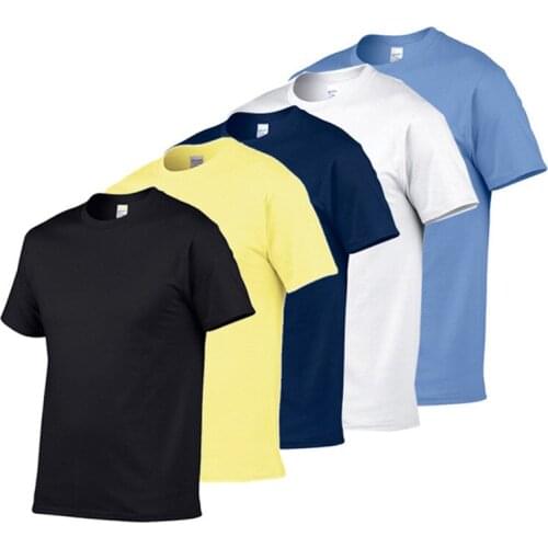 Quality Mens Summer 100% Cotton T-Shirt Men Casual Short Sleeve O-Neck T Shirt Comfortable Solid Color Tops Tees