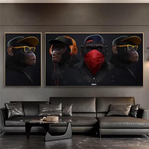 Large Animal Picture Canvas Printed Painting Modern Funny Mask Monkey Modern Art pPrint Wall Art Poster for Living Room