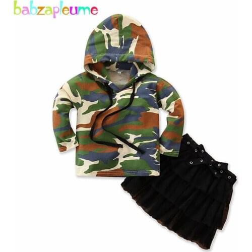 2PCS Baby Spring Outfits Set Children Clothing Fashion Print Long Sleeve Hooded T-shirt+Lace Skirt Toddler Girl Clothes BC1811-1