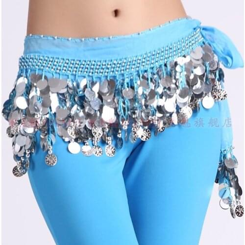 Belly dance costumes senior chiffon silver coins belly dance belts for women belly dancing hip scarf