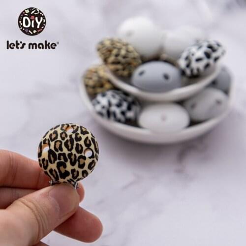 LetS Make 20pcs Leopard Print Three Hole Silicone Pacifier Clip Personalized Baby Round Teether Metal DIY Food Grade