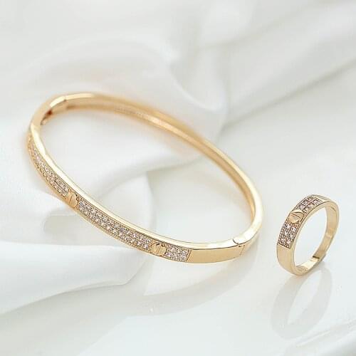 Fashion hot selling copper micro inlaid Zircon Bracelet Ring Set classic personality versatile womens jewelry