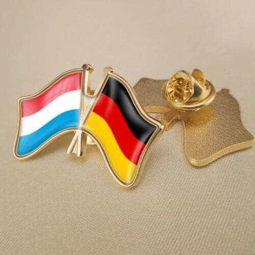 Luxembourg and Germany Crossed Double Friendship Flags Lapel Pins Brooch Badges