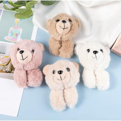 Cute Bear Stuffed Plush Toys Headwear with Bib Soft Teddy Bear Head DIY Pendant Doll Keychain Bag Accessories Kids Xmas Gift