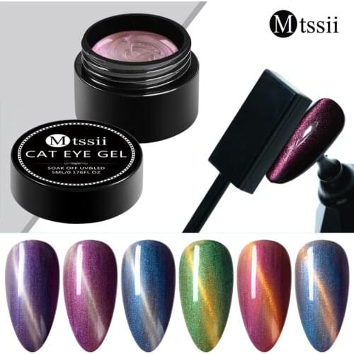 Mtssii Cat Eye Gel Nail Polish 3D Effect UV Gel Nail polish Soak Off 6 Colors Chameleon Magnetic Gel Varnishes Manicure Lacquer