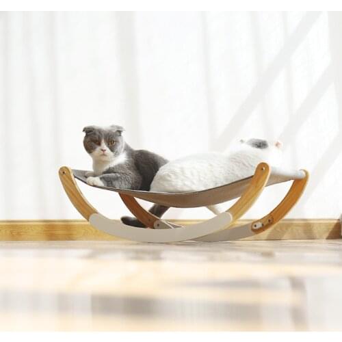 Soft Pet Cat Rocking Chair Cat Bed Pet Hammock Rolling Cradle Swing Toy Durable Wood Frame for Small Cat Baby Cat Kitten