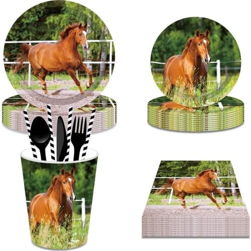 Horse Racing Knight Horsemanship Show Birthday Party Disposable Tableware Sets Paper Plates Cups Cool Party Favors Decorations