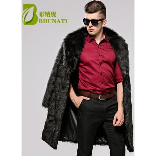 BHUNATI 2018 New Faux fur coat mens Imitation mink coat mens turn down collar jacket long faux mink fur coat for male coats