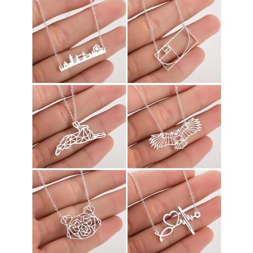 SMJEL Stainless Steel London Cityscape Animal Geometric Pendants Necklaces Choker Chain Necklace Women Girls Fashion Jewelry