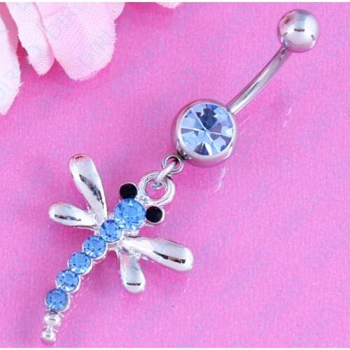 Piercing Dragonfly belly button ring fashion body jewelry navel bar 14G Surgical Steel nickel-free