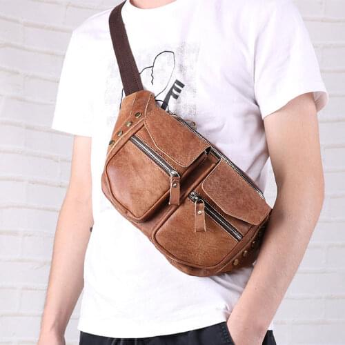 Original Design Waist Bag For Men Genuine Leather Fanny Packs Male Single Shoulder Bag Mens Hip Bum Belt Waist Bag