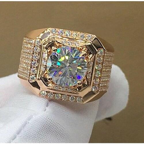 Luxury Men Four Claw CZ Crystal Rose Gold Plated Ring 2021 France AAA Zirconia Ring Boyfriend Anniversary Gift Jewelry