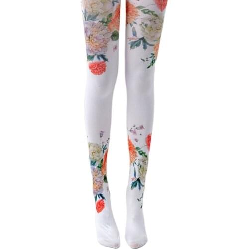 RUIN Womens Tights Womens Pantyhose White pantyhose Flower Printed Girls tights
