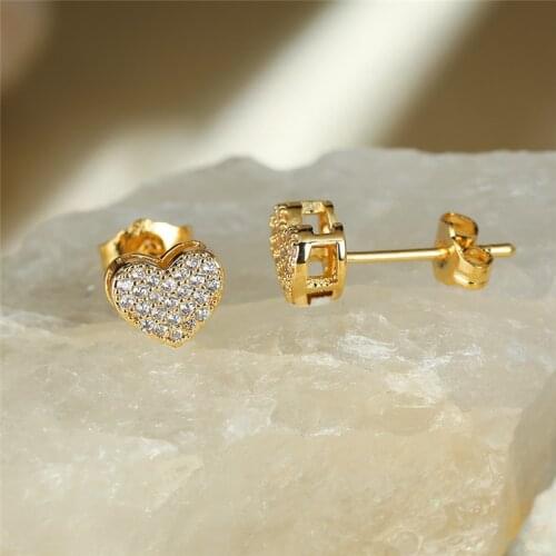 Luxury Female Crystal Heart Small Earrings Charm Gold Silver Color Wedding Earrings Cute White Zircon Stud Earrings For Women
