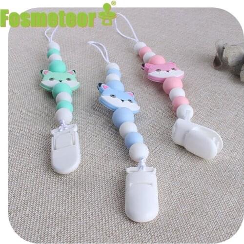 Fosmeteor Custom Baby DIY Personalize Name Silicone Fox Beaded Pacifier Chain Holder For Nipples Teether Soother Chew Toy