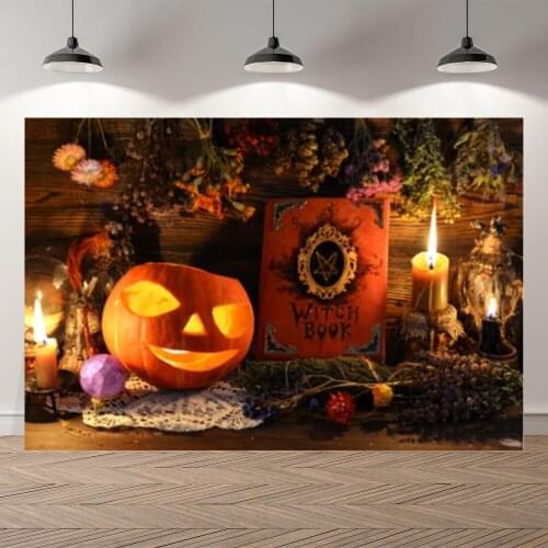 Seekpro Witch Book Halloween Pumpkin Bokeh Candle Children Photography Background Photographic Backdrop For Photo Studio Shoot