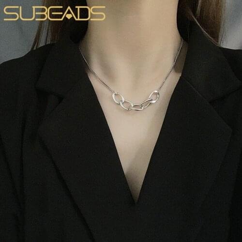 Subeads 925 Sterling Silver Thick Chain Necklace For Women Girls Geometric Choker Necklace Collar Simple Jewelry Gifts