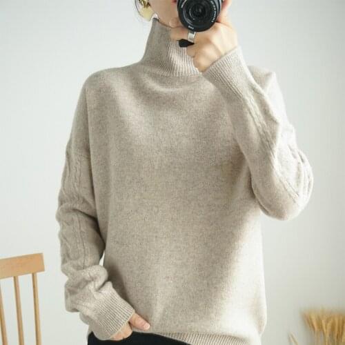 100% Pure Cashmere Wool Autumn Winter High Collar Women Sweater Pullover Female Thickening Twist Large Size Loose Soft Warm