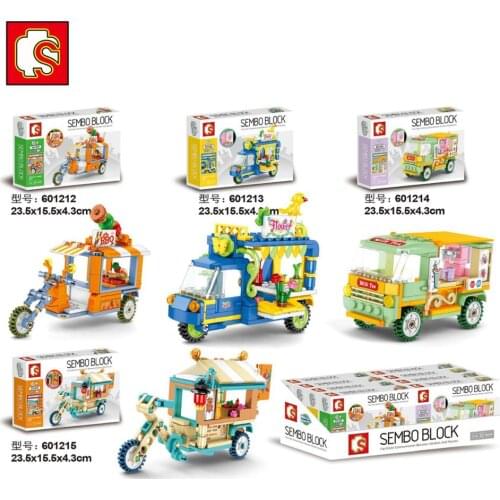 In stock SEMBO Blocks Pedestrian Street Small Car Model Building Toy Mini Shop New Year Gifts Brinquedos Children Present 601212