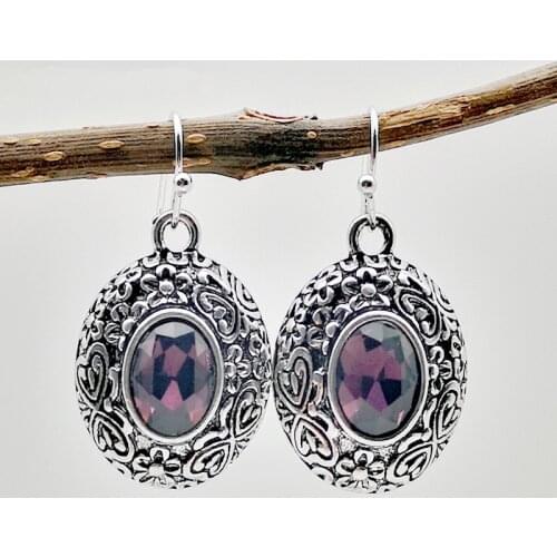 YWOSPX Vintage Purple Drop Earings Silver Dangel Earrings for Women Fashion Jewelry Wedding Statement Brincos Engagement Gifts