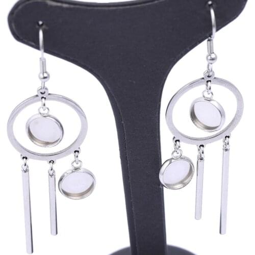 Onwear 6pcs Dangle Earring Setting Blanks Stainless Steel Fit 10mm Round Cabochon Base Trays Diy Accessories For Jewelry Making
