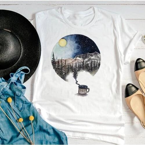 Women Lovely Short Sleeve Moon Night 90s Camper Cute Fashion Short Sleeve Summer Print Sweet Clothes Tops Tees Tshirt T-Shirt
