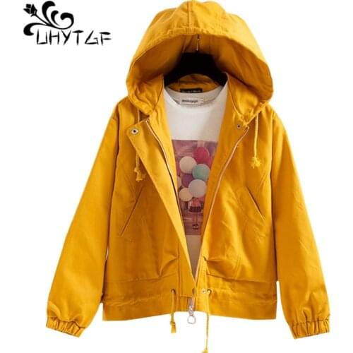 UHYTGF Spring autumn jacket women Fashion hooded student Windbreaker coats Long sleeve loose plus size outerwear abrigo mujer169