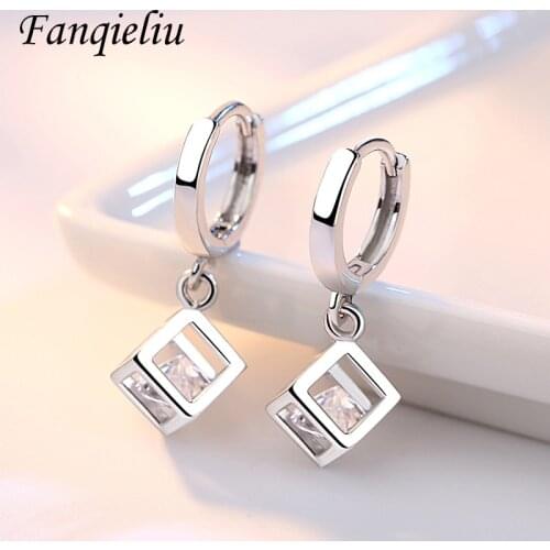 Fanqieliu Magic Box Natural Zircon Big Crystal Jewelry Real 925 Sterling Silver Hoop Clasp Drop Earrings For Woman FQL193222