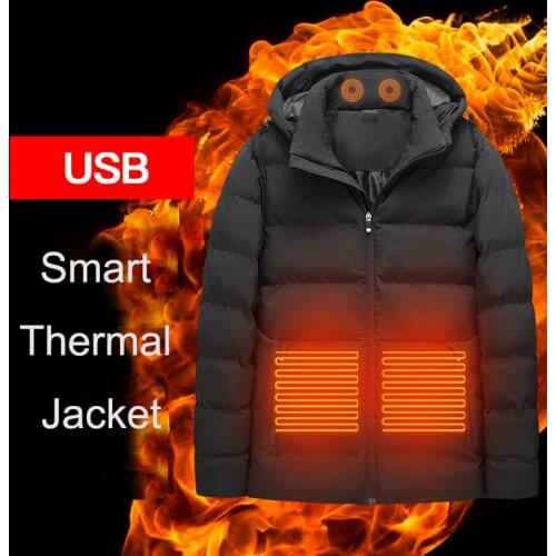 Usb Winter Heated Jacket Warm Smart Heating Cotton Jacket Male Black Outdoor Ski Coat 3 Temperature Thermal Cotton-padded Jacket