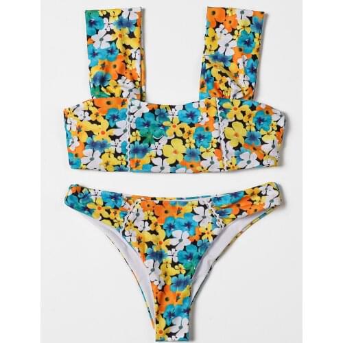 ZTVitality Floral Brazilian Bikinis Sexy Bikini 2021 New Arrival Padded Bra Wide Straps Mid Waist Swimwear Women Print Swimsuit