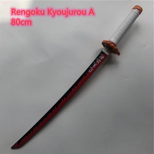 1:1 Anime Kimetsu no Yaiba Sword Weapon Demon Slayer Rengoku Kyoujurou Cosplay Sword Ninja Knife wood toy 80cm