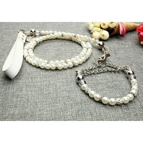 1pcs pet dog cat fashion luxurious pearl collar leash set doggy collars leads sets supplies puppy necklace dogs cats products