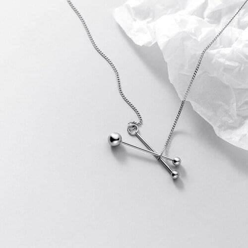 100% real 925 Sterling Silver Necklace Double Ball & Straight Bar Slide Pendant C-D8519