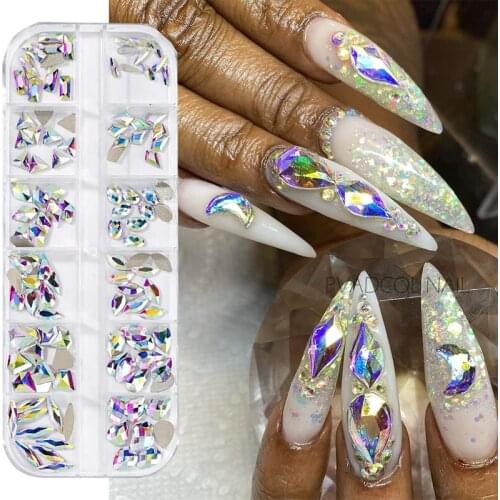 12 Grids Nail Diamond Rhinestones 3D Nails FlatBack Crystal AB Rhinestone Multi Shape Jewelry Glitter Glass Tips Decoration
