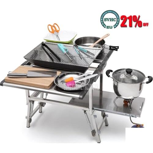 2-6 Person Outdoor Mobile Kitchen Foldable Gas Stove Desk Stainless Steel Desktop Frame For Camping Hiking Picnic High Quality