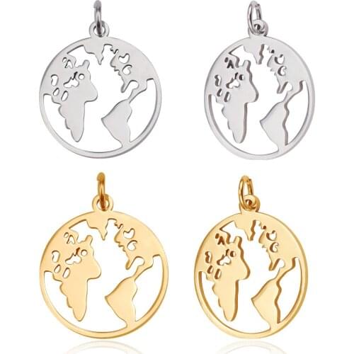 5Pcs World Map Charms 201 Stainless Steel Earth Globe Map Dangle Pendants for Necklace Bracelet Earrings DIY Jewelry Making